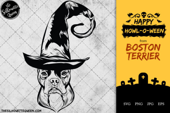 Boston Terrier Dog in Witch Hat