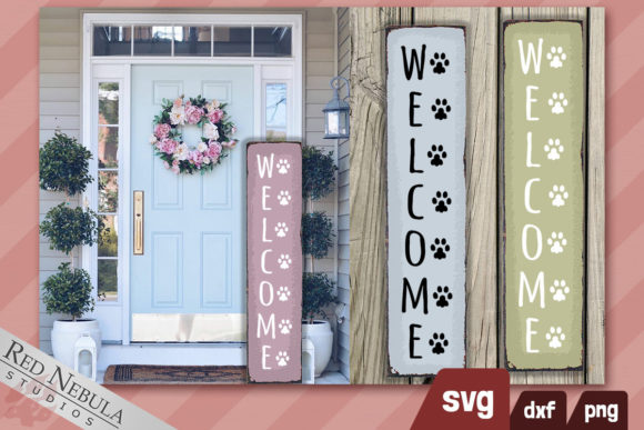 Welcome Pawprints Vertical Sign